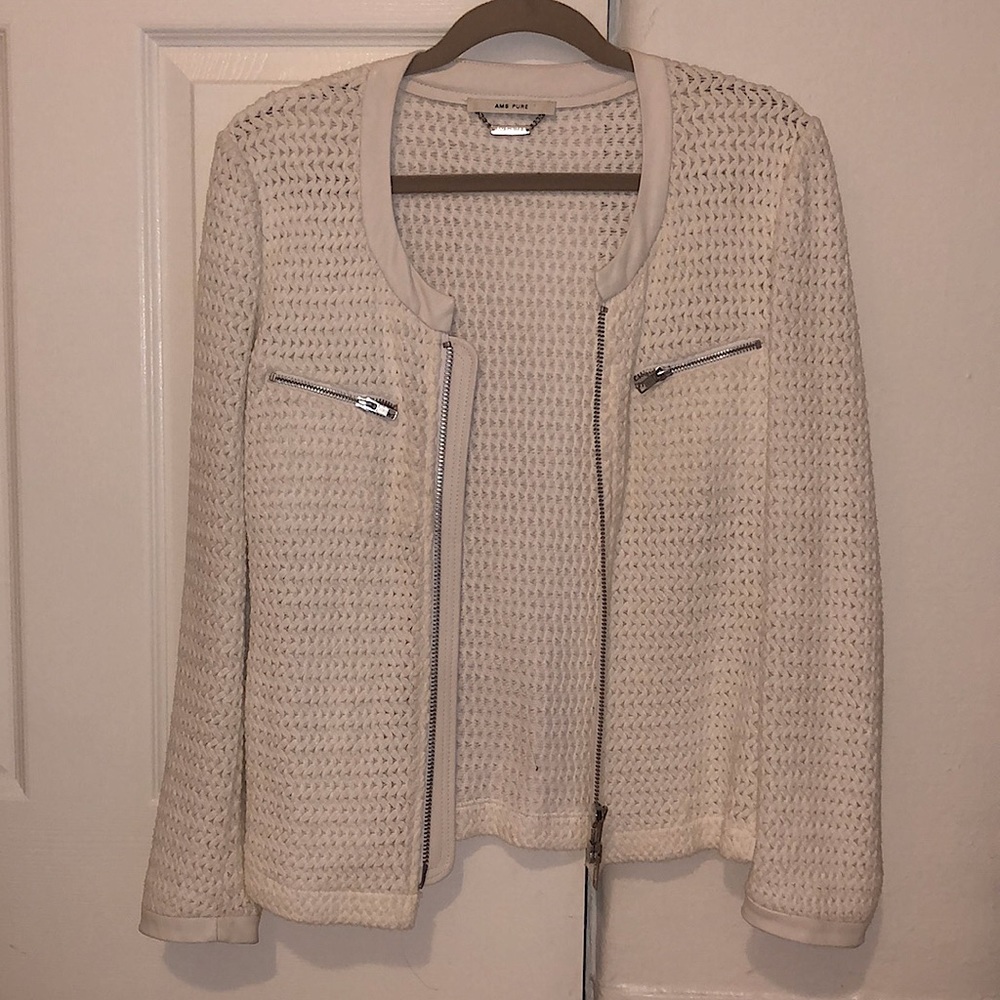 AMS PURE cream/white cotton/leather jacket - sz 8